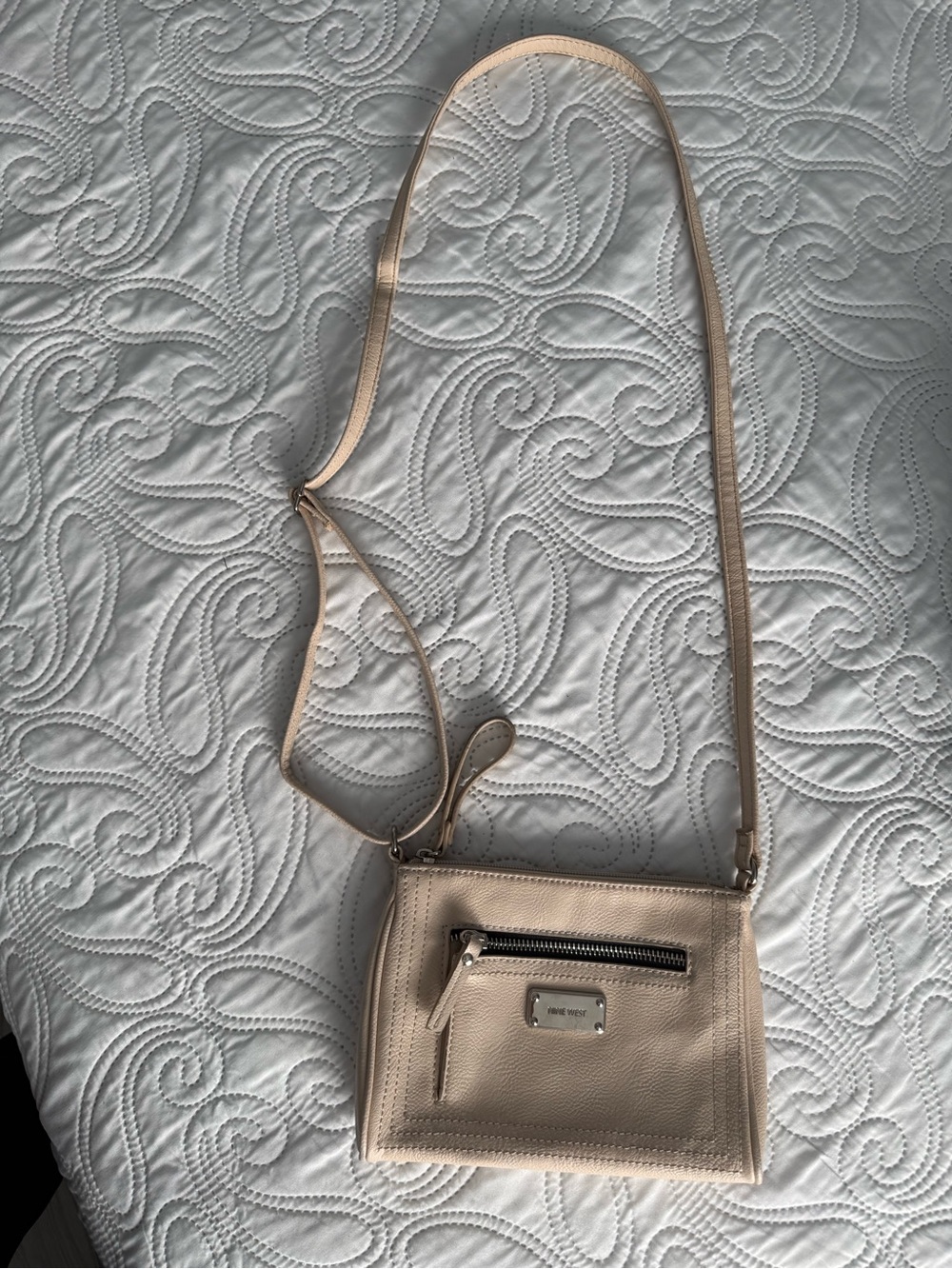 Nine West Beige Pebbled Leather Crossbody Bag